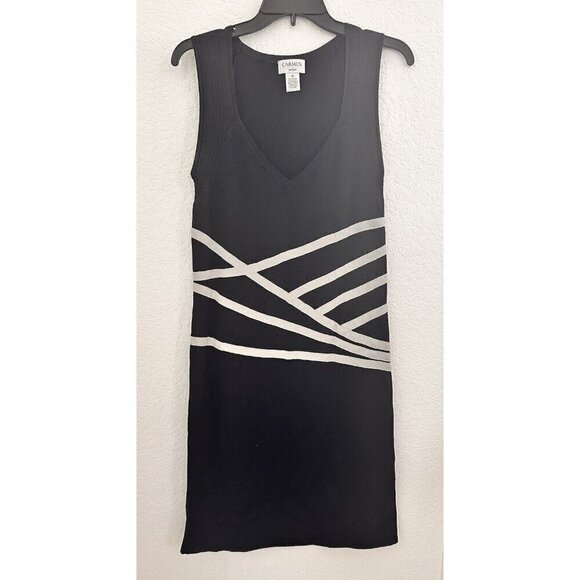 Carmen Marc Valvo Black / Grey Geometric Bodycon Sleeveless Knit Dress. Size M - Picture 1 of 9